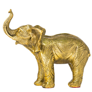 Golden brass elephant statue front view on white background, 100% solid brass wealth symbol sculpture