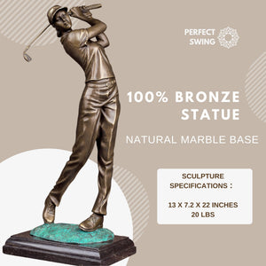 Grand bronze female golfer statue swing pose business express gift wrap display