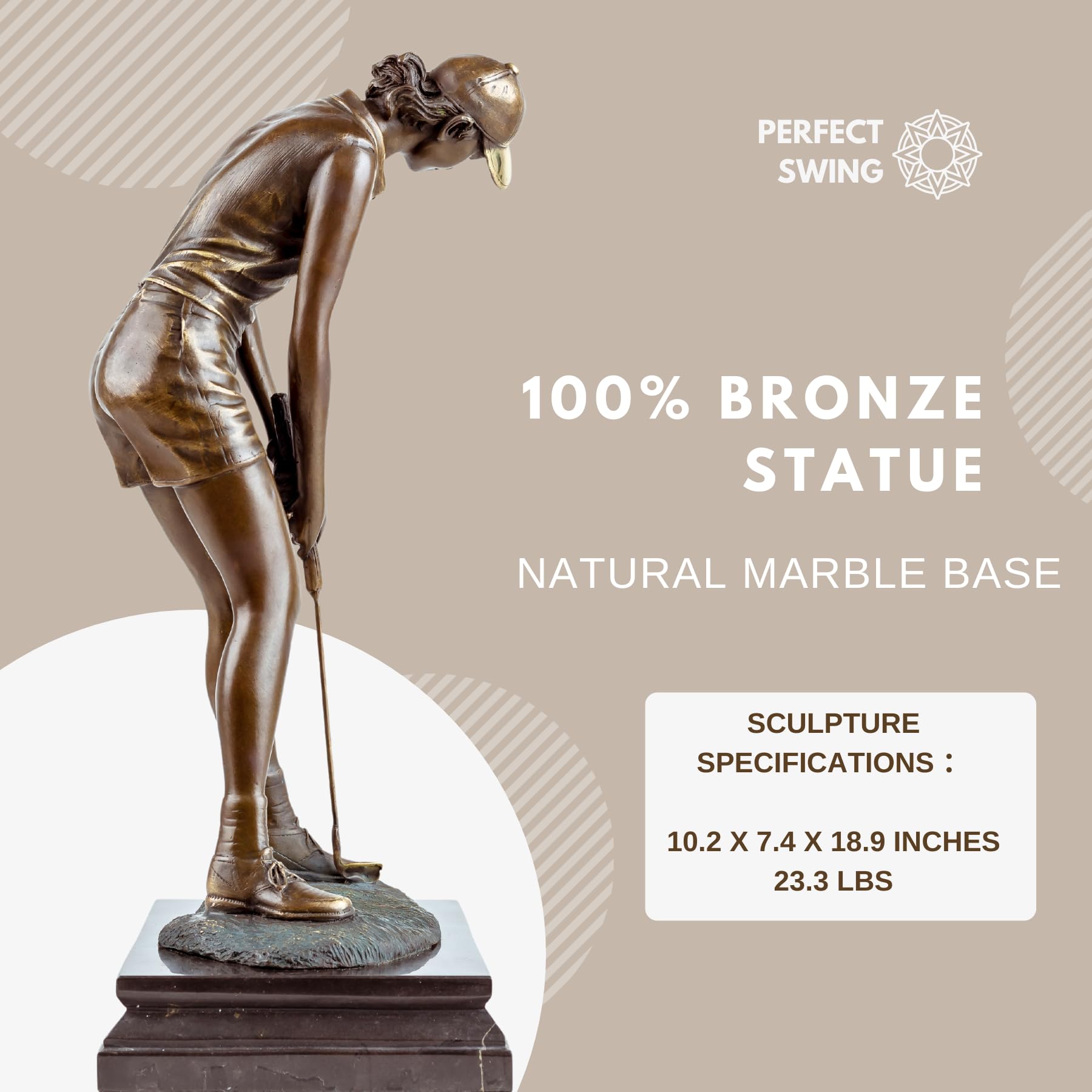 Grand bronze male golfer statue address pose business express gift wrap display