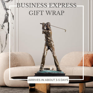 Grand bronze female golfer statue swing pose