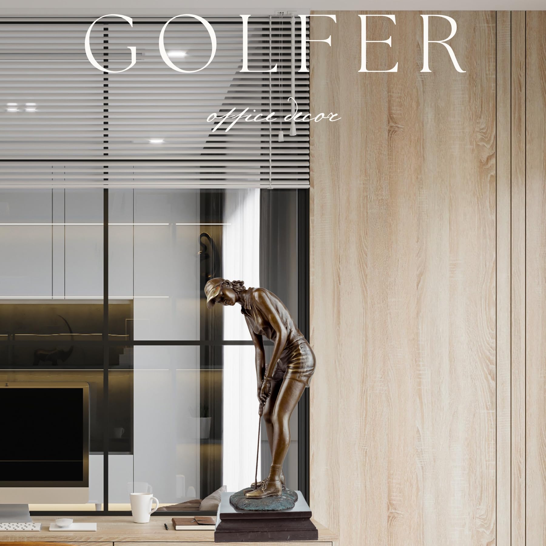 Grand bronze male golfer statue golfer magazine editorial style display
