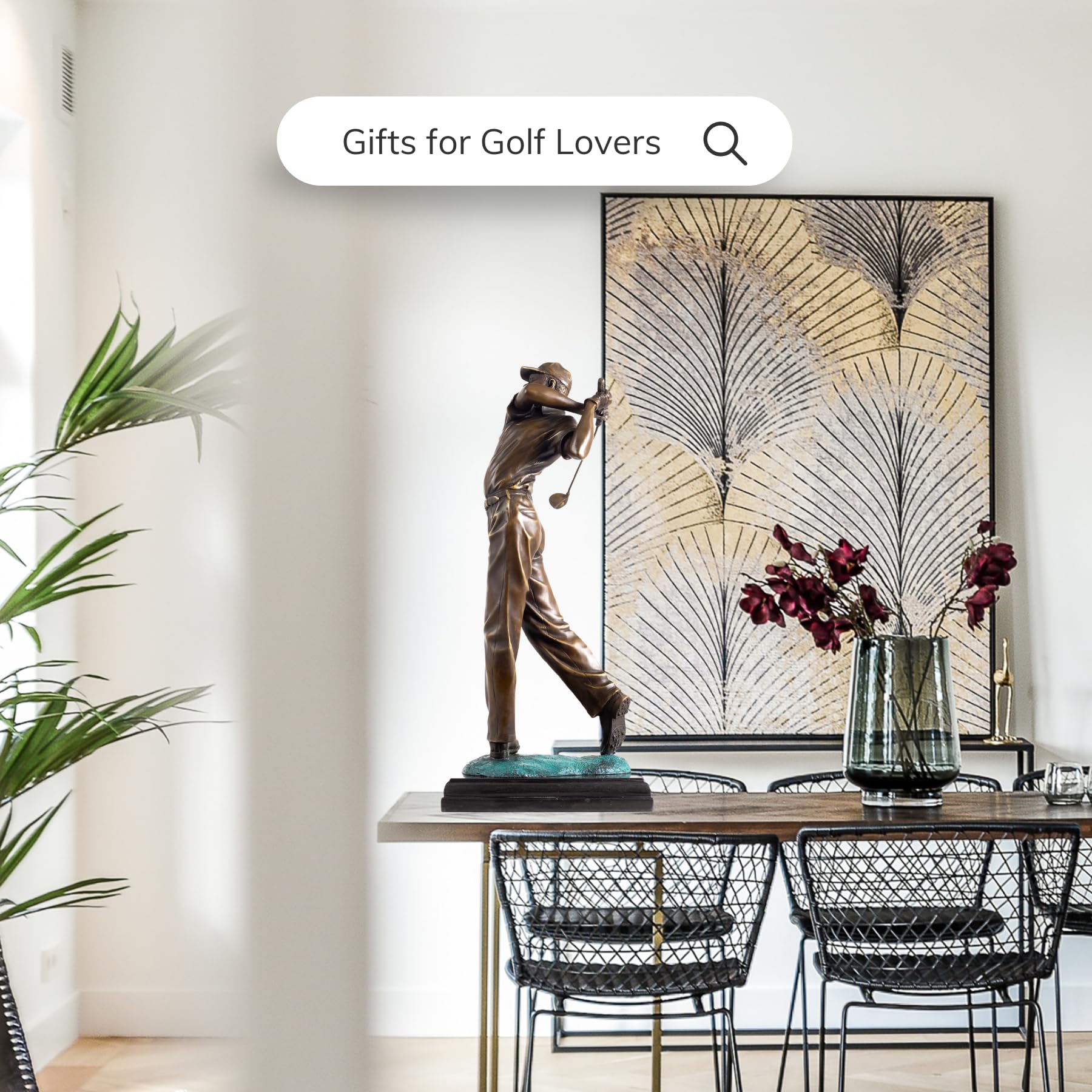 Grand bronze golf statue home decor display luxury living room interior