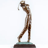 Grand museum quality bronze male golfer statue full swing pose full view white background