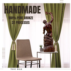 Marketing poster highlighting the handmade 100% pure bronze craftsmanship process