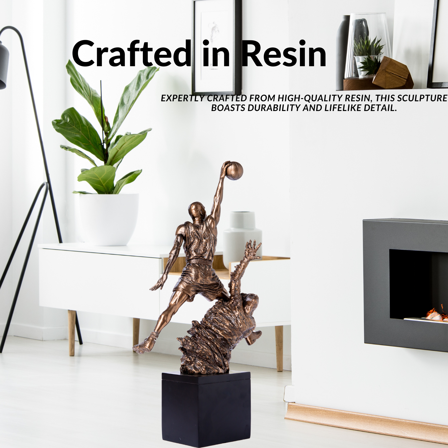20-inch Michael Jordan basketball icon statue displayed in a home office