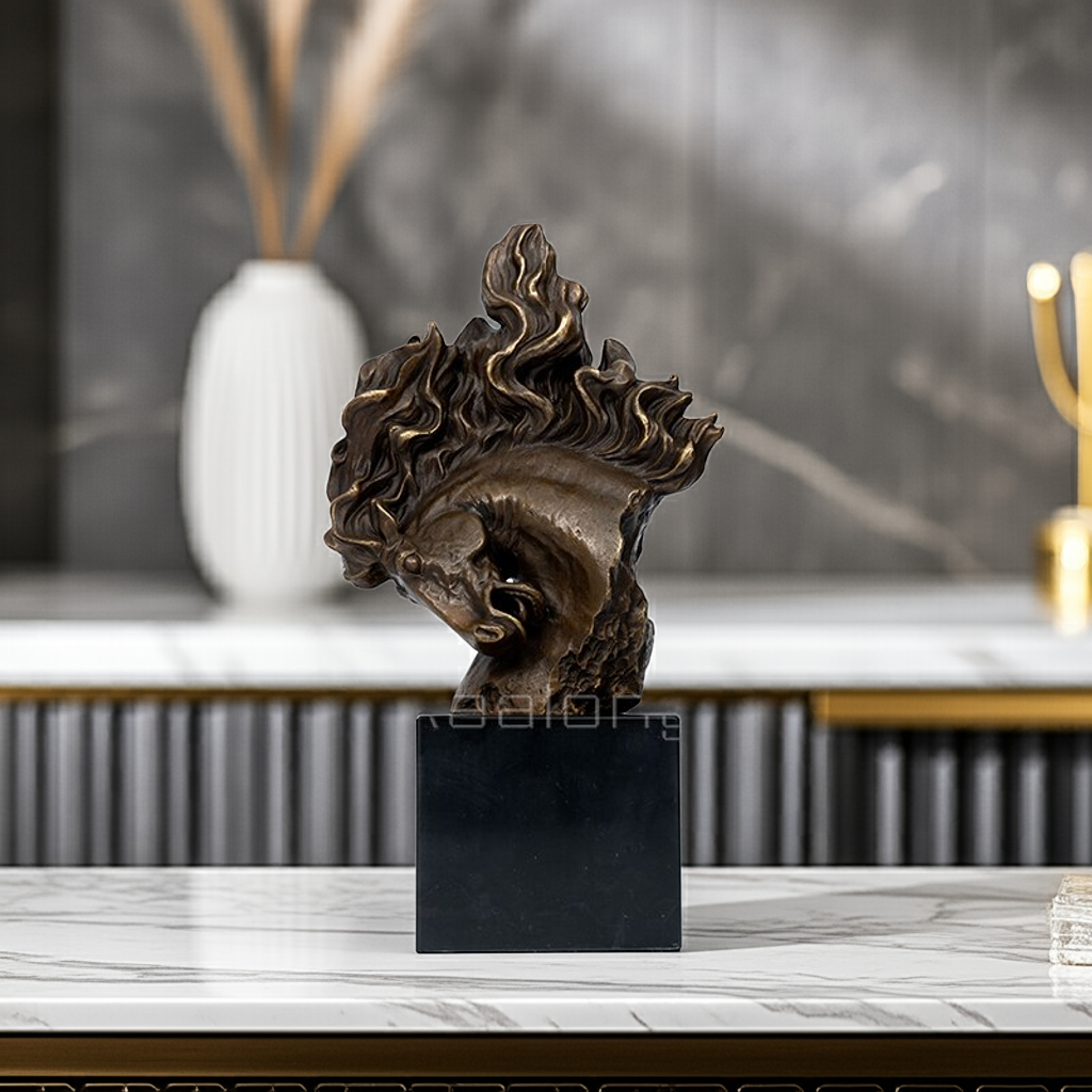 10.8Inch Bronze Horse Head Statues Bronze Horse Head Bust Sculpture Handicraft Home Decor Animal Statue Equestrian Ornament