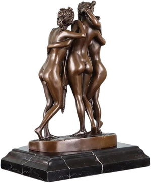 Close-up of the 100% pure bronze material and craftsmanship of the Three Graces figurine.