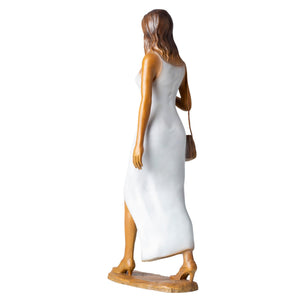 Luo Li Rong bronze elegant woman with handbag statue side right profile view
