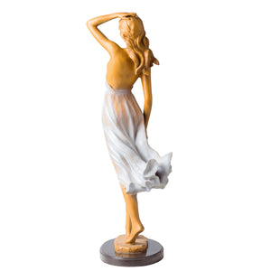Luo Li Rong bronze veiled woman statue displayed on living room floor