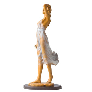 Luo Li Rong bronze veiled woman statue three quarter angle view