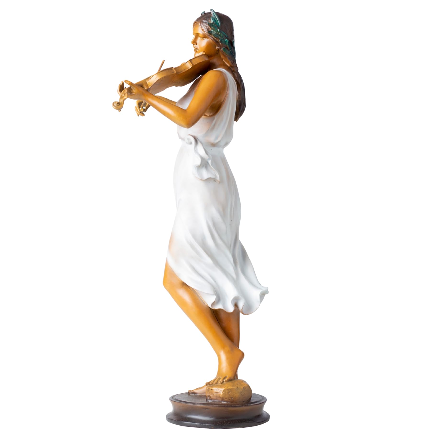 Luo Li Rong bronze elegant woman playing violin statue back view white dress detail