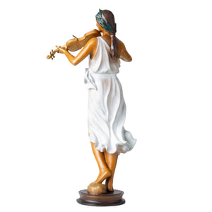 Luo Li Rong bronze violin woman statue face and violin detail close up craftsmanship