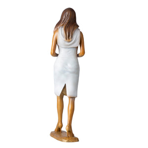 Luo Li Rong bronze violin woman statue front left angle view white dress
