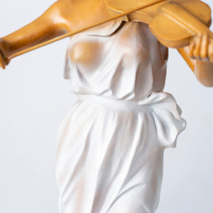 Luo Li Rong bronze violin woman statue side left profile white dress view