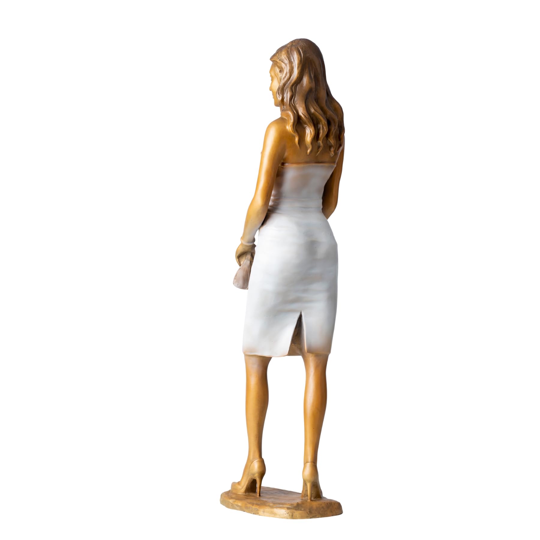 Luo Li Rong bronze violin woman statue walking pose left side view