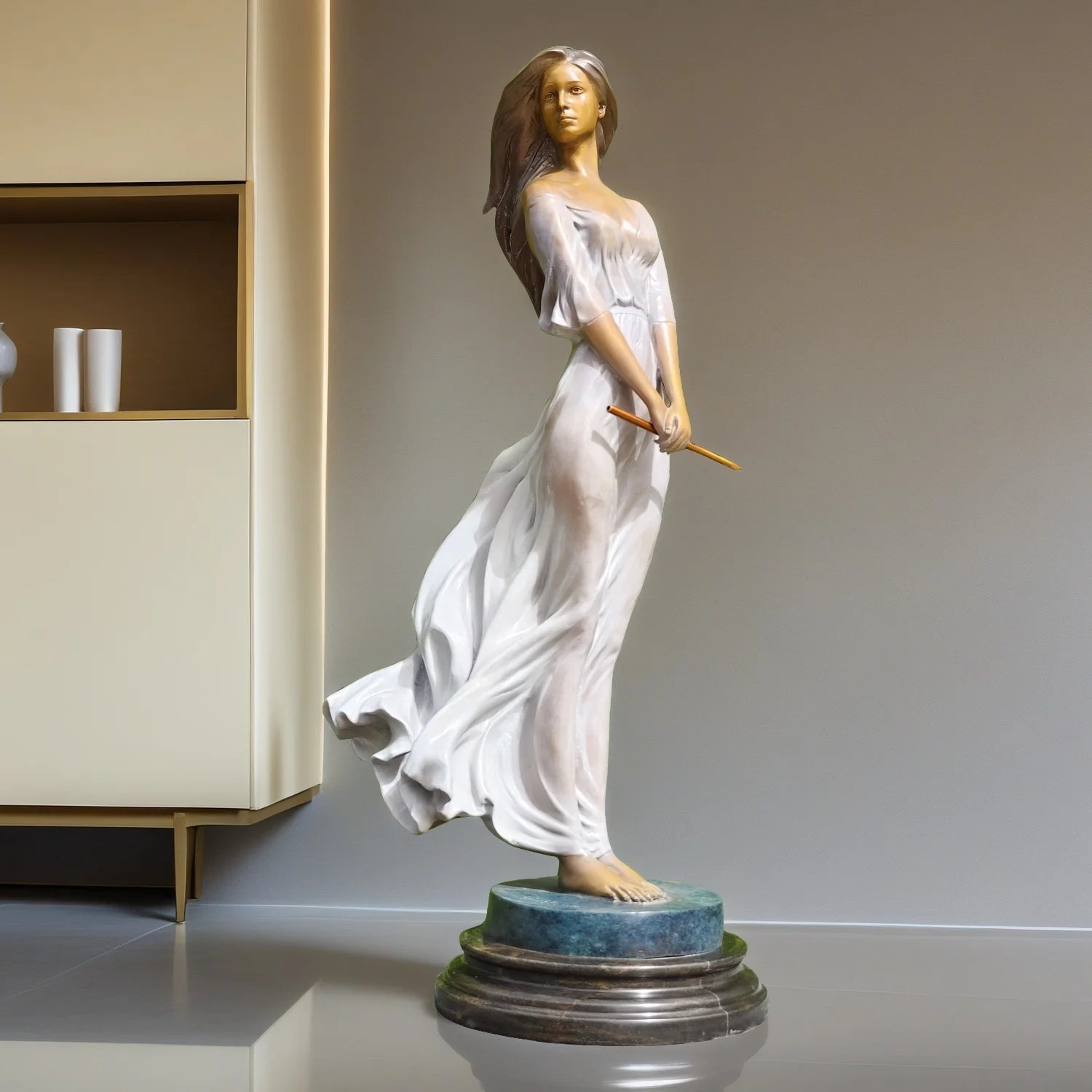 Luo Li Rong bronze elegant woman statue size chart three size variants comparison
