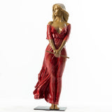 Luo Li Rong silk dancer bronze woman statue red flowing silk dress full view