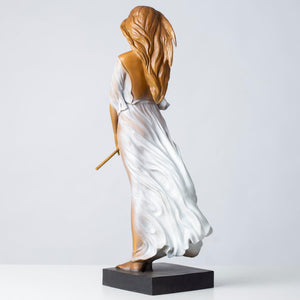 Luo Li Rong silk dancer bronze statue white dress back view flowing dress detail