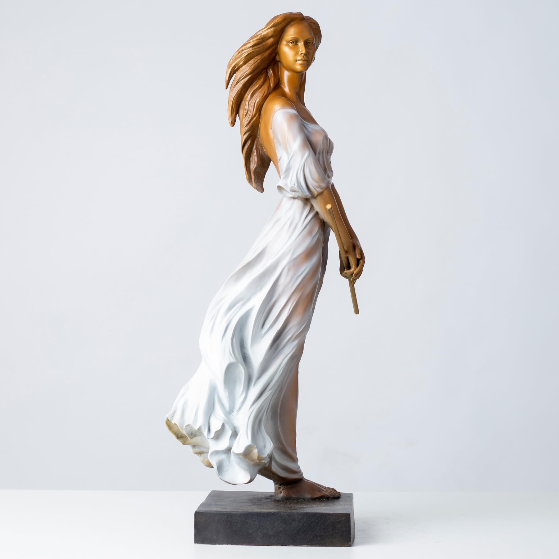 Luo Li Rong silk dancer bronze statue white dress side left profile view