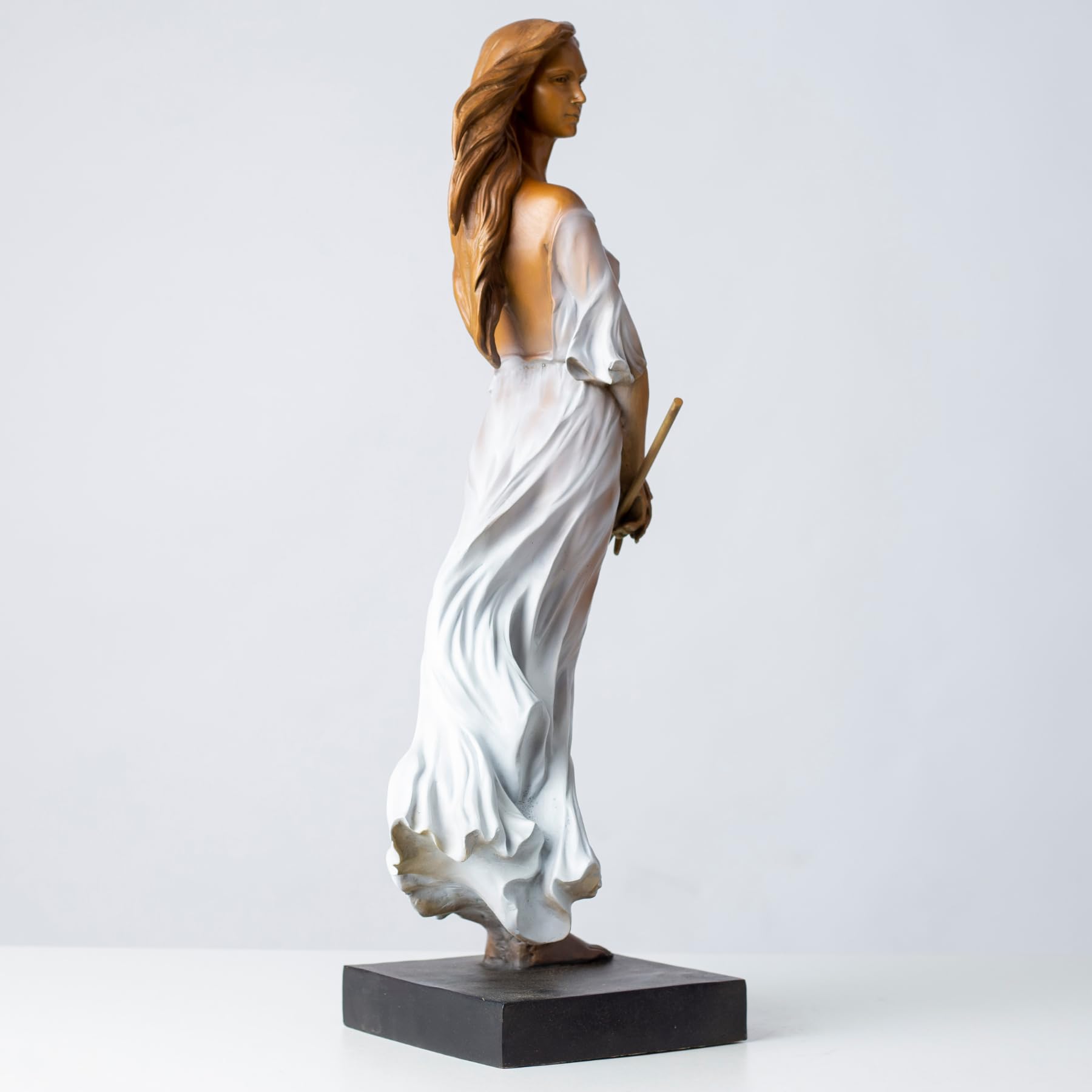 Luo Li Rong silk dancer bronze statue white dress side right profile view
