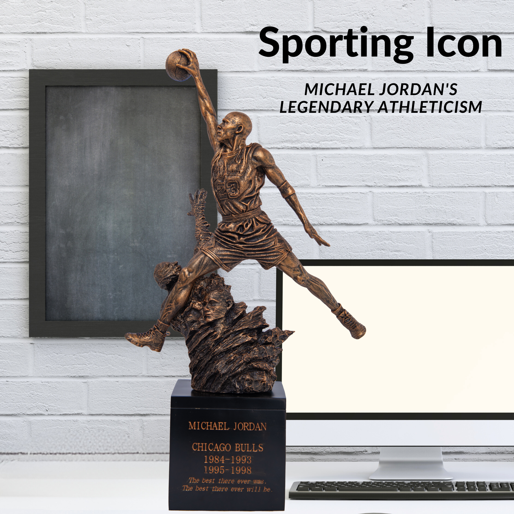 Michael Jordan #23 flying dunk statue glossy polished bronze finish as memorable keepsake
