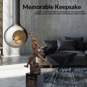 Glossy bronze Michael Jordan dunk statue crafted in premium resin with polished bronze finish