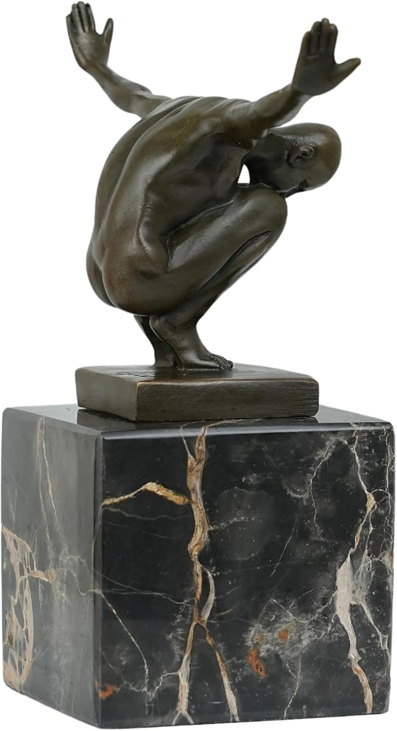 Side view of Milo bronze diver sculpture showing outstretched arms diving position