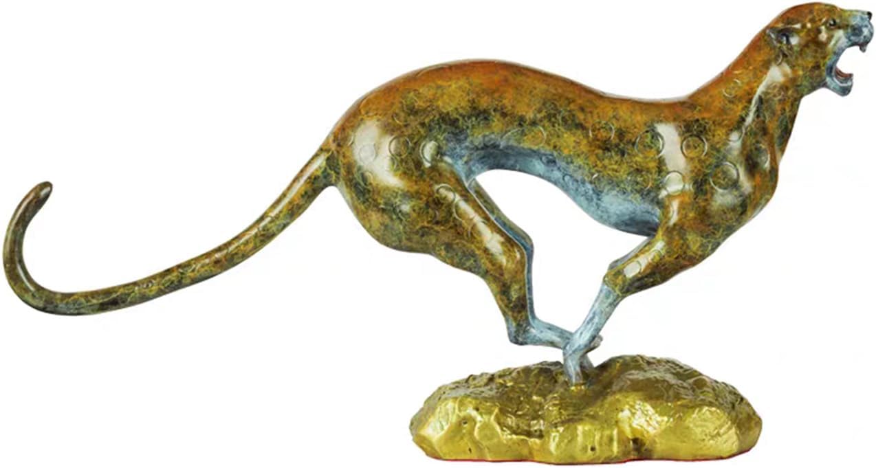 16.5-inch modern abstract bronze and gold cheetah sculpture hand-cast on rock base, side front view