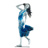 Neoclassical lost wax bronze wind dancer woman statue blue flowing dress full view