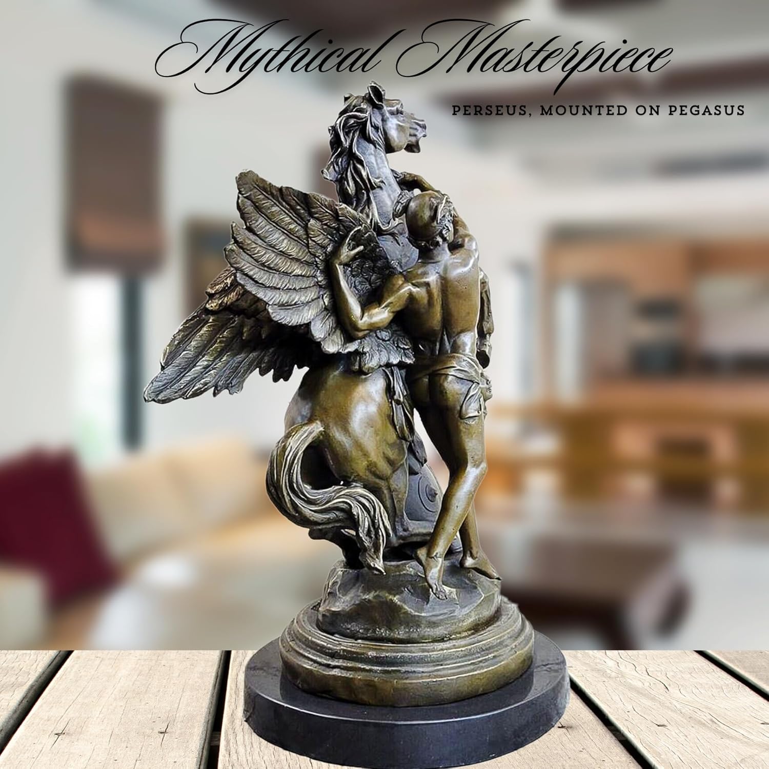 Emile-Louis Picault Perseus Pegasus bronze sculpture in modern office and home interior