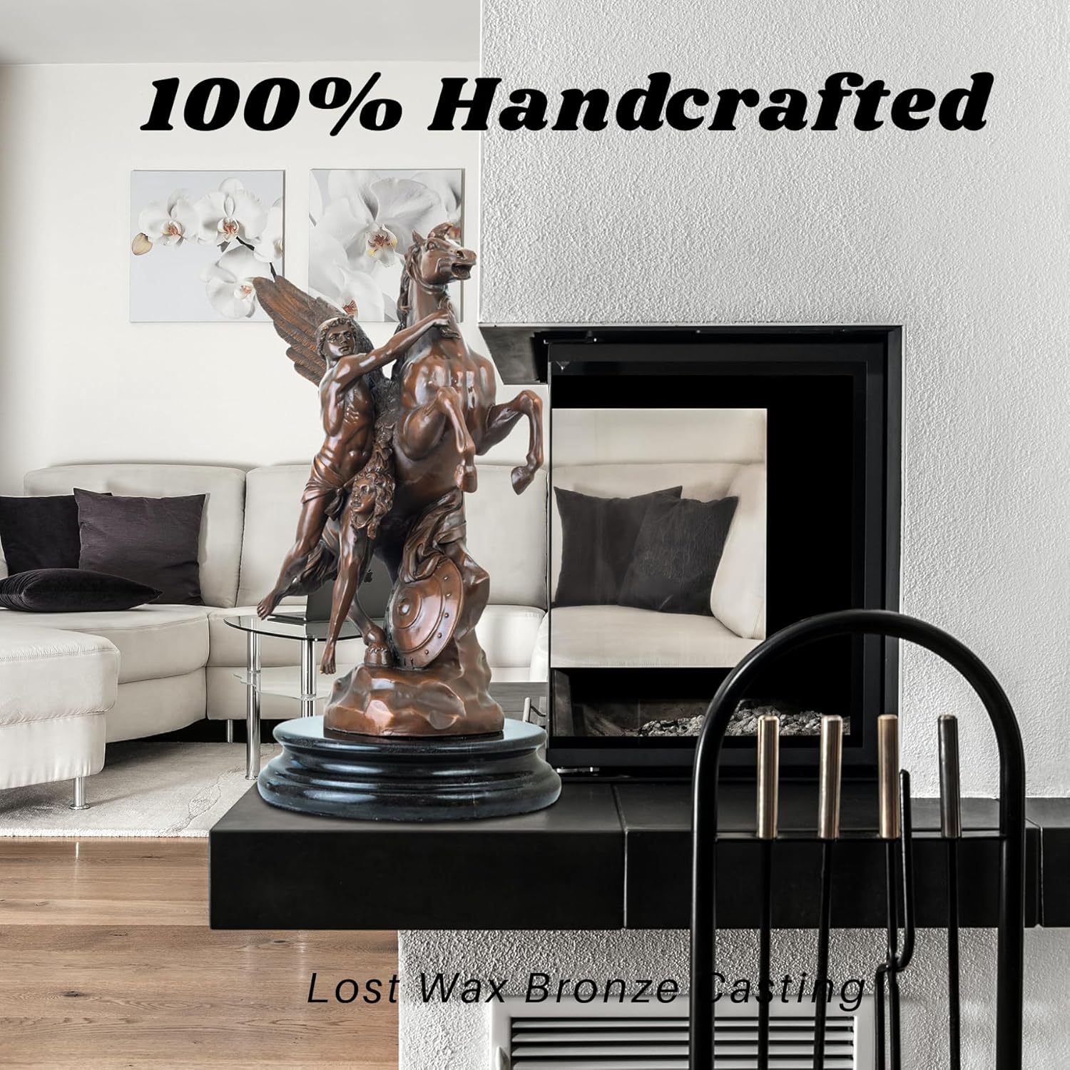 100% handcrafted Perseus Pegasus Medusa bronze sculpture showing lost-wax casting detail