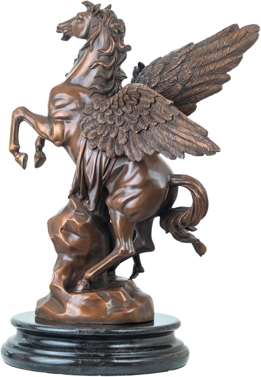 Side angle view of 21.6-inch Perseus Pegasus Medusa bronze sculpture on natural marble base