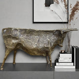 Large bronze Picasso-inspired abstract bull sculpture.