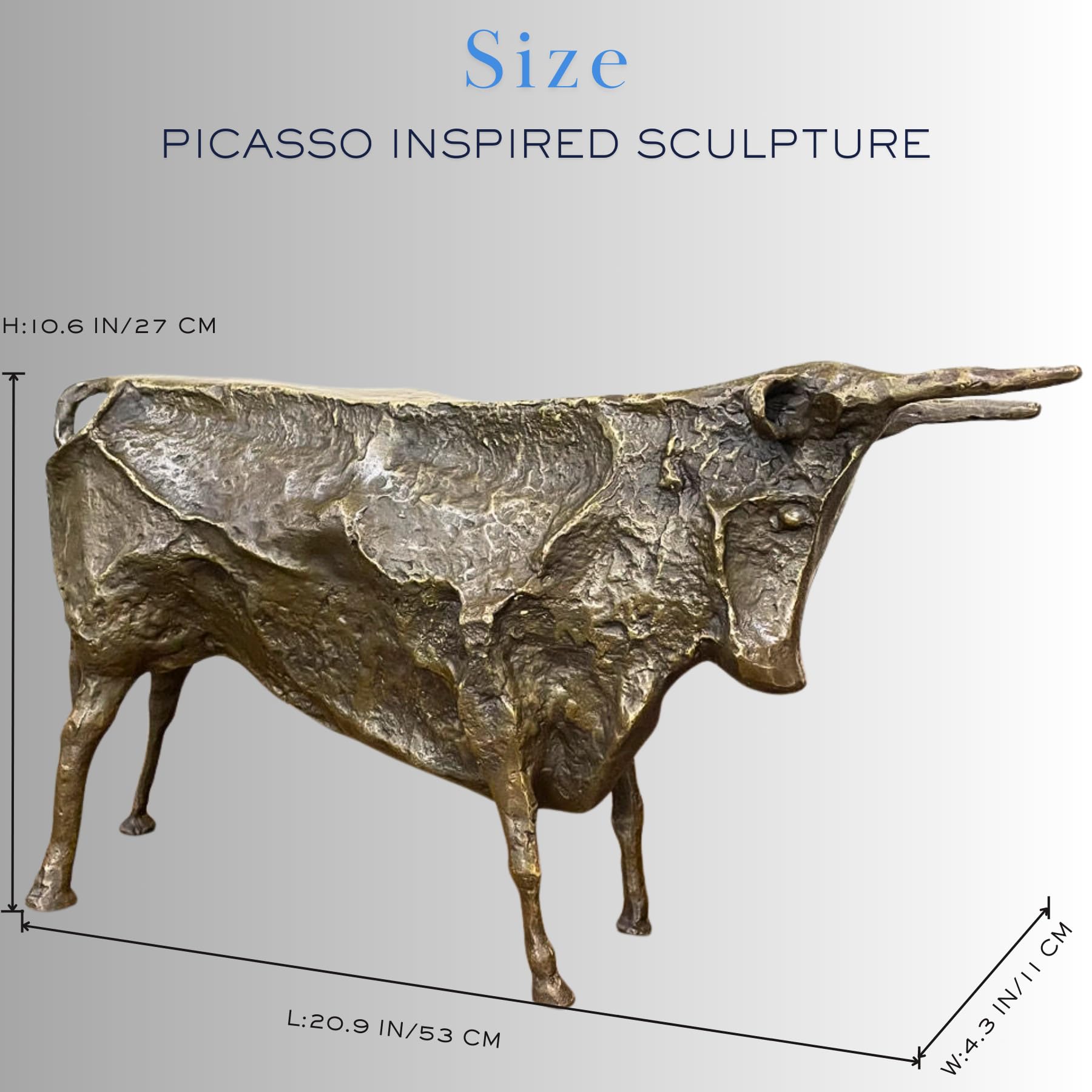 Size reference for 53cm large bronze bull art sculpture.