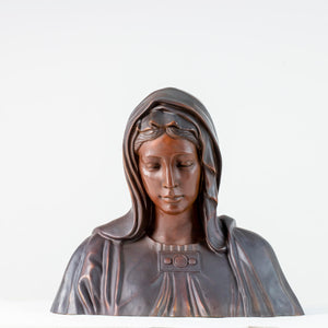 17.3-inch pure bronze Virgin Mary bust statue life-scale Madonna sculpture, front view on white background