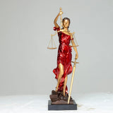 19.3-inch red Lady Justice Themis statue front full body view on white background showing scales and sword