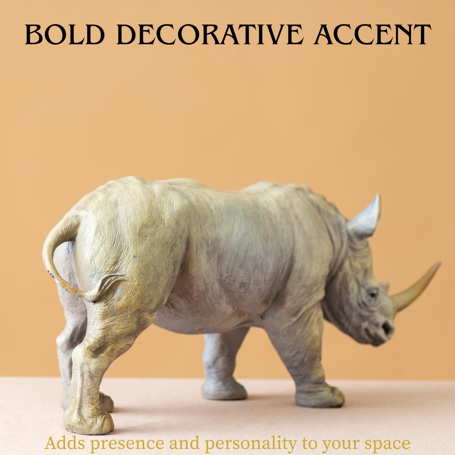 Sturdy base view of the large white bronze rhino statue.