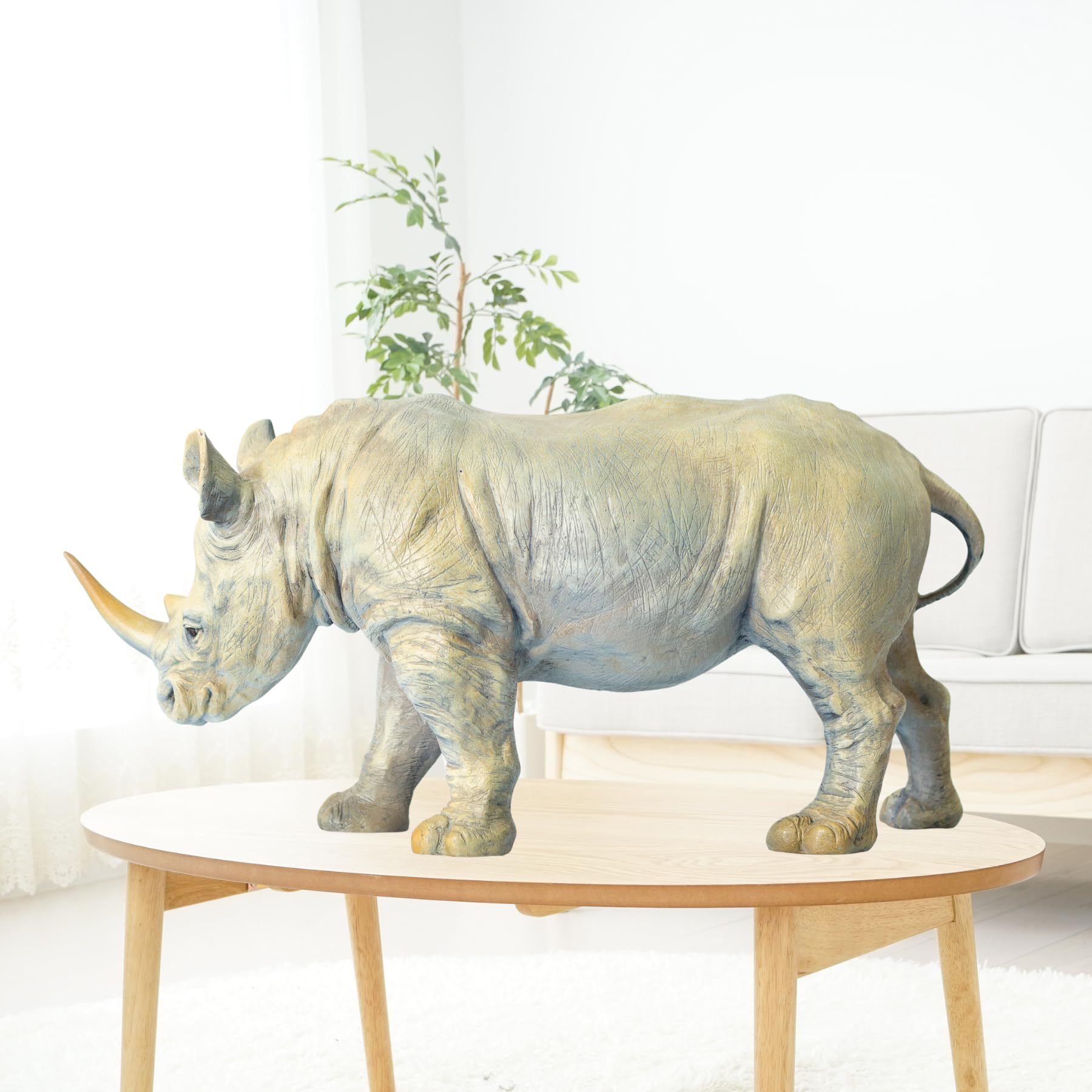 19.7-inch handcrafted white bronze rhinoceros sculpture.