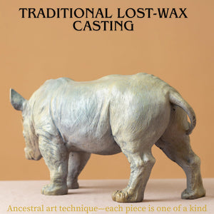 Intricate skin texture of the white bronze rhino figurine