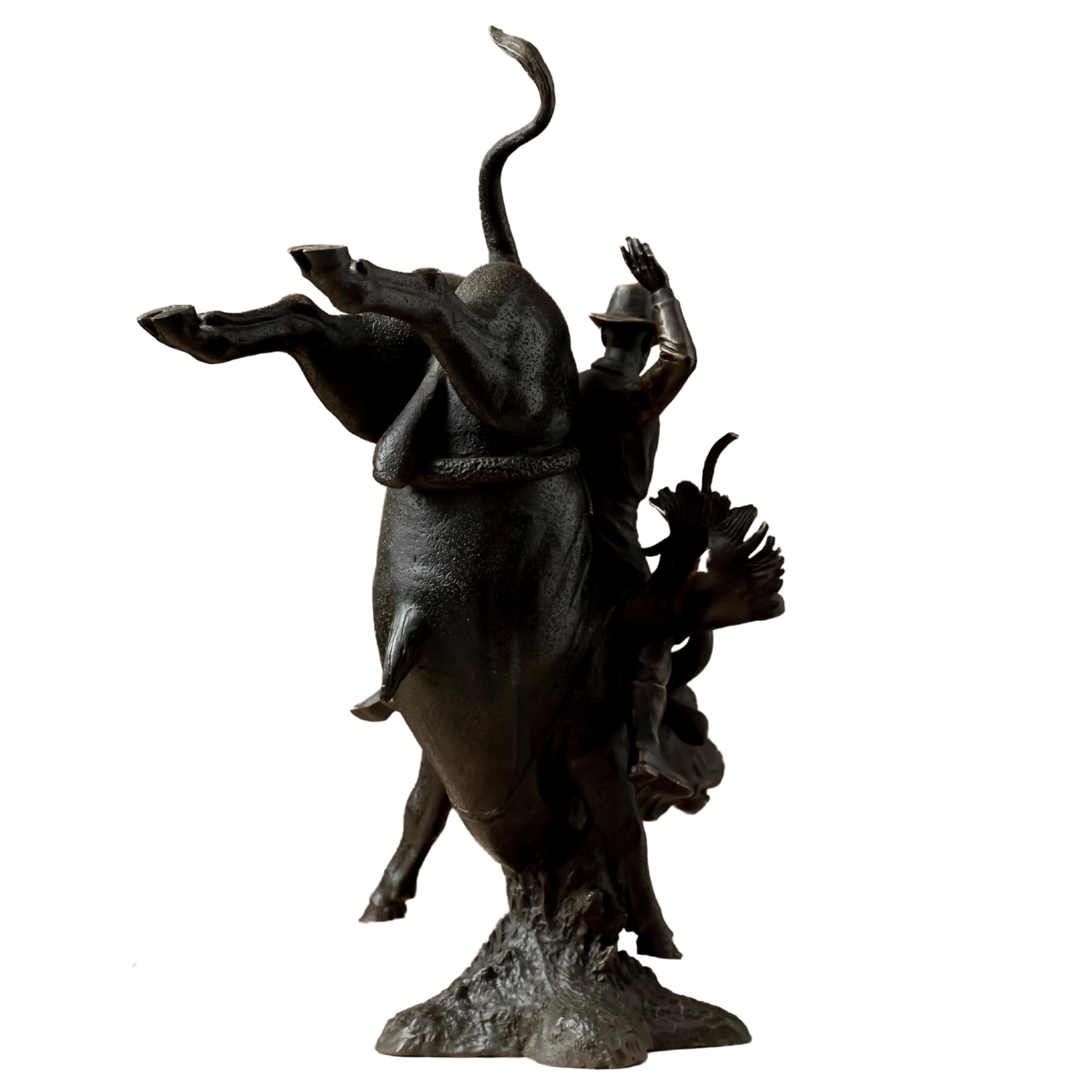 Detailed view of the realistic muscle tension on the bronze rodeo bull statue