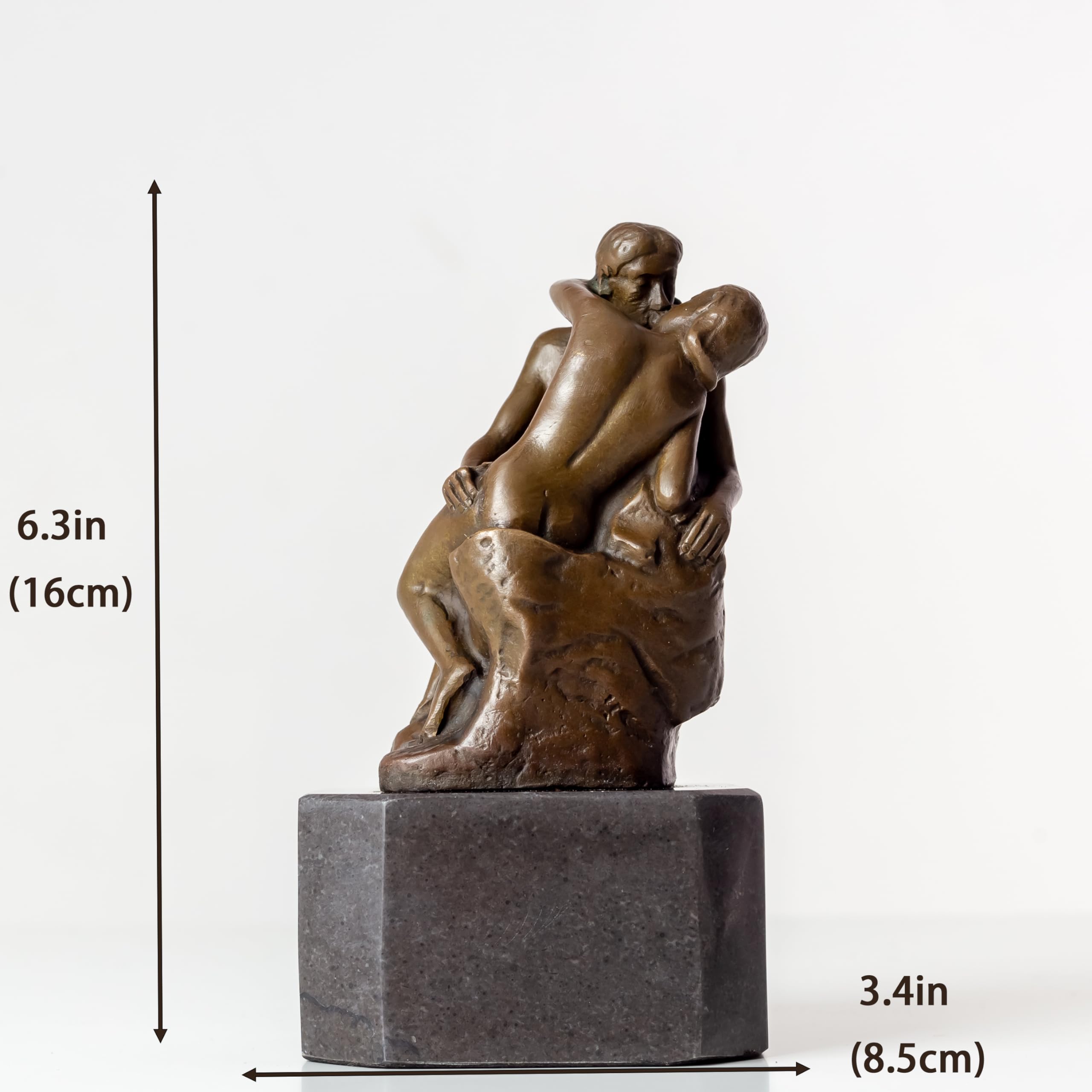 Rodin The Kiss bronze statue left three-quarter angle view showing embracing couple detail