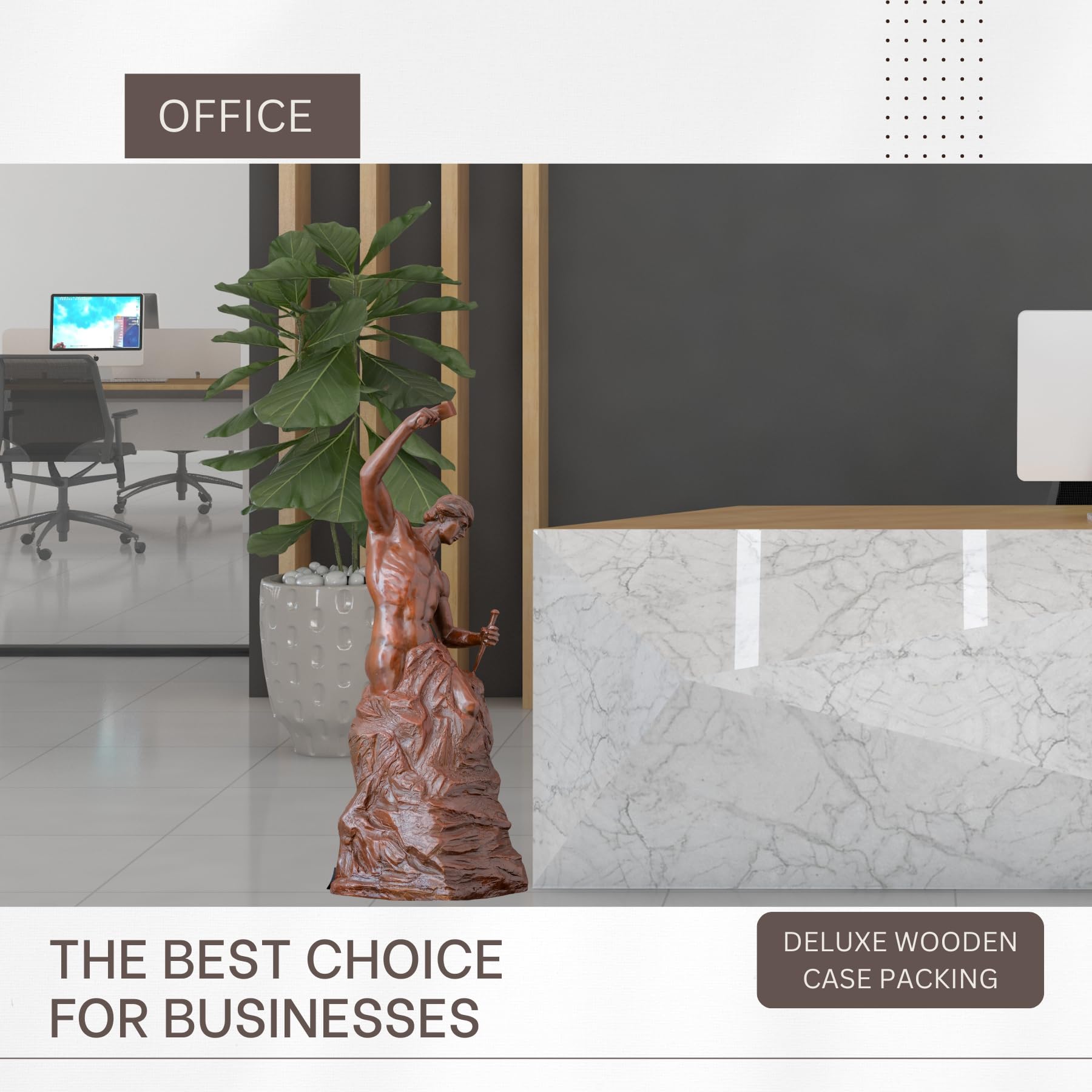 Self-Made Man bronze motivational figurine as collectible gift in modern office setting