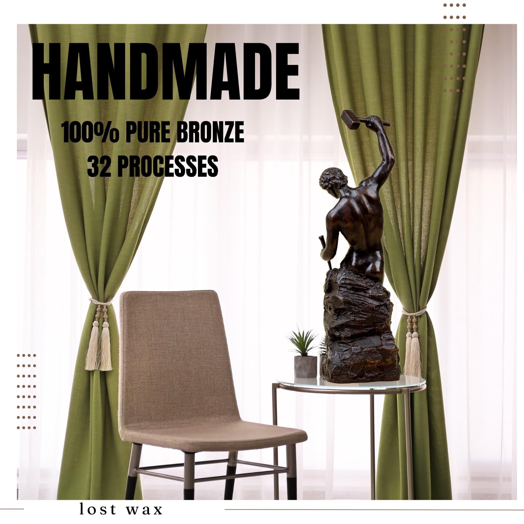 Handmade Self-Made Man bronze sculpture showing 100% pure bronze craftsmanship detail
