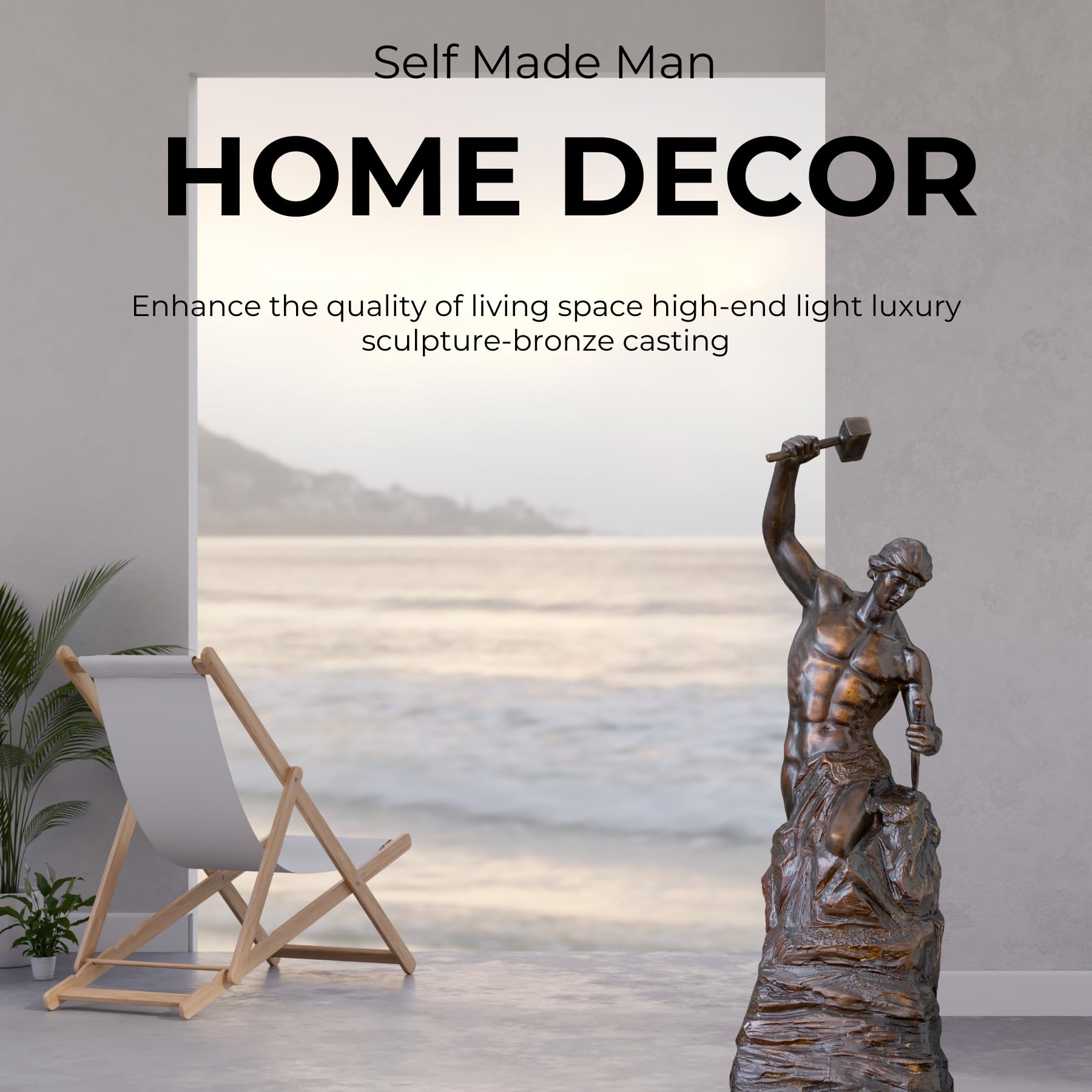 Self-Made Man bronze sculpture as luxury home décor centerpiece tall version