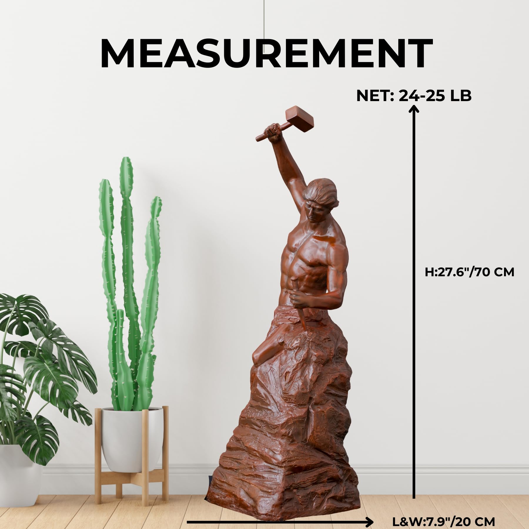 Self-Made Man bronze statue medium version measurement chart with dimensions