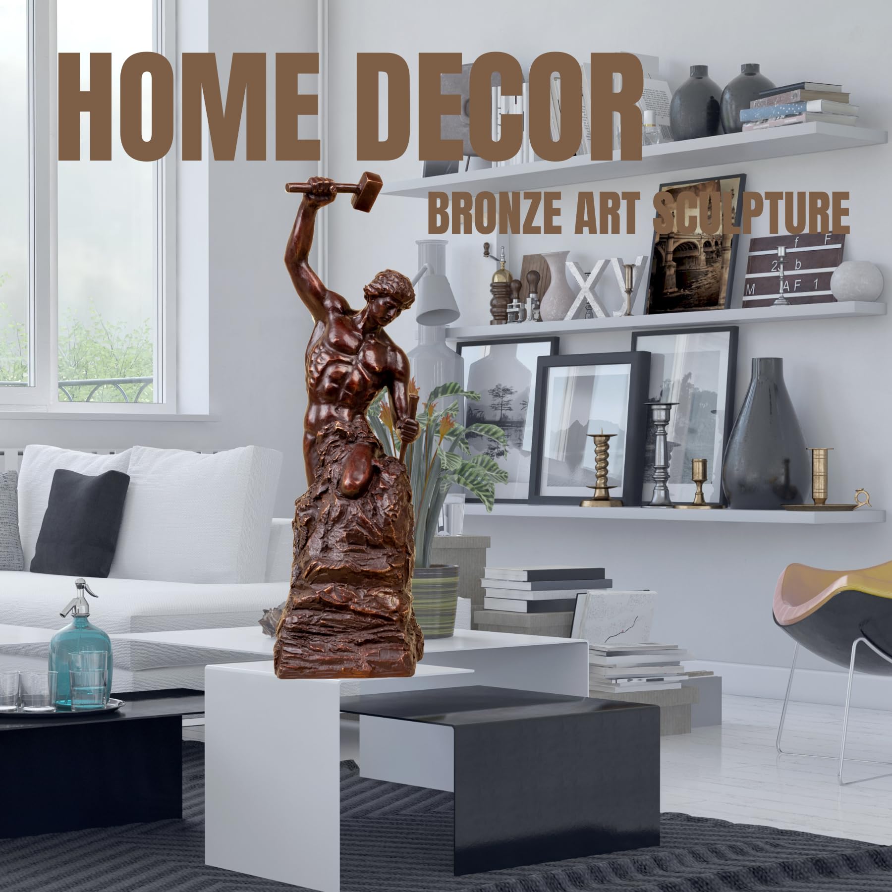 Back view detailing the muscular definition of the Self-Made Man bronze sculpture