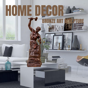 Back view detailing the muscular definition of the Self-Made Man bronze sculpture