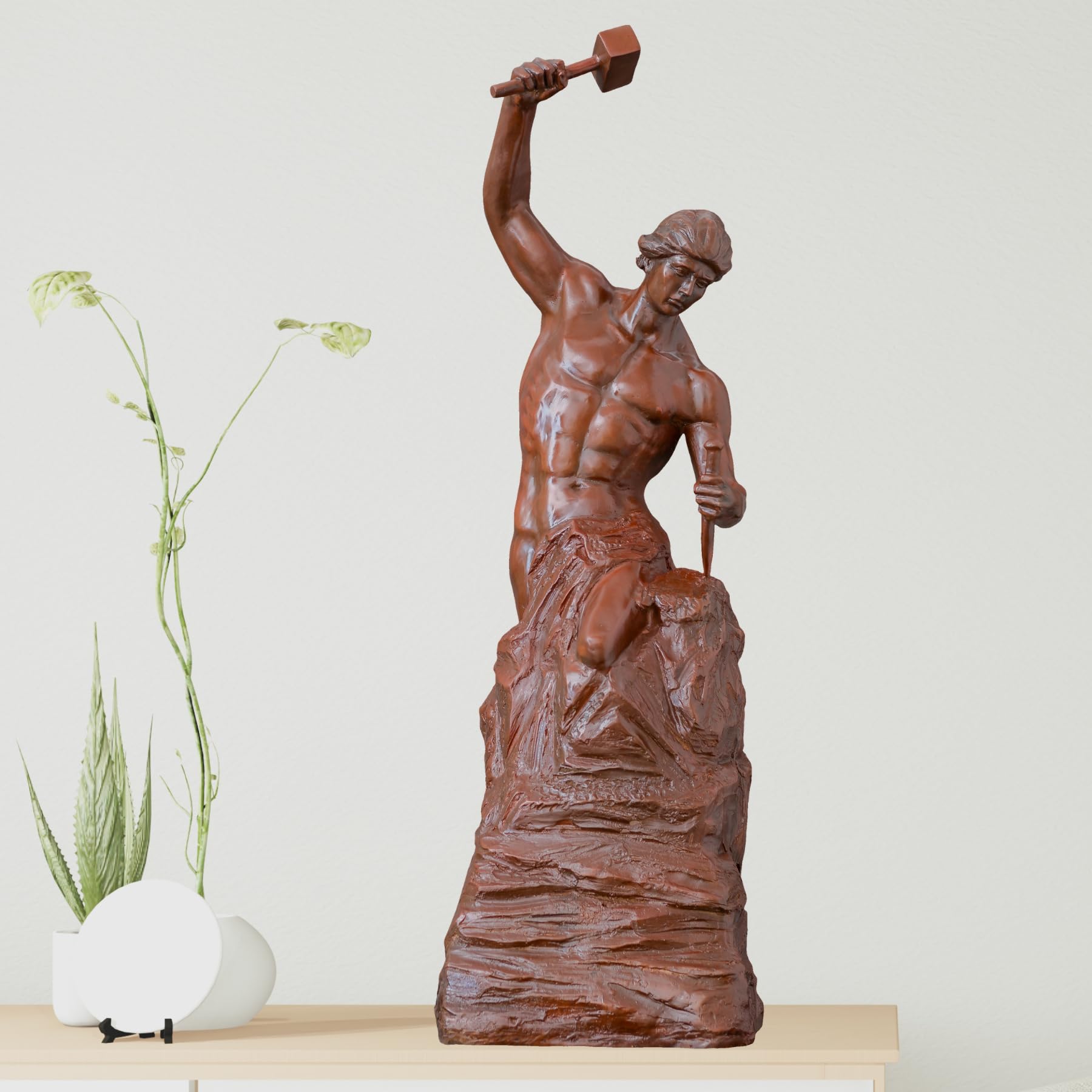 Full view of Self-Made Man statue in red-brown finish, large size 70cm