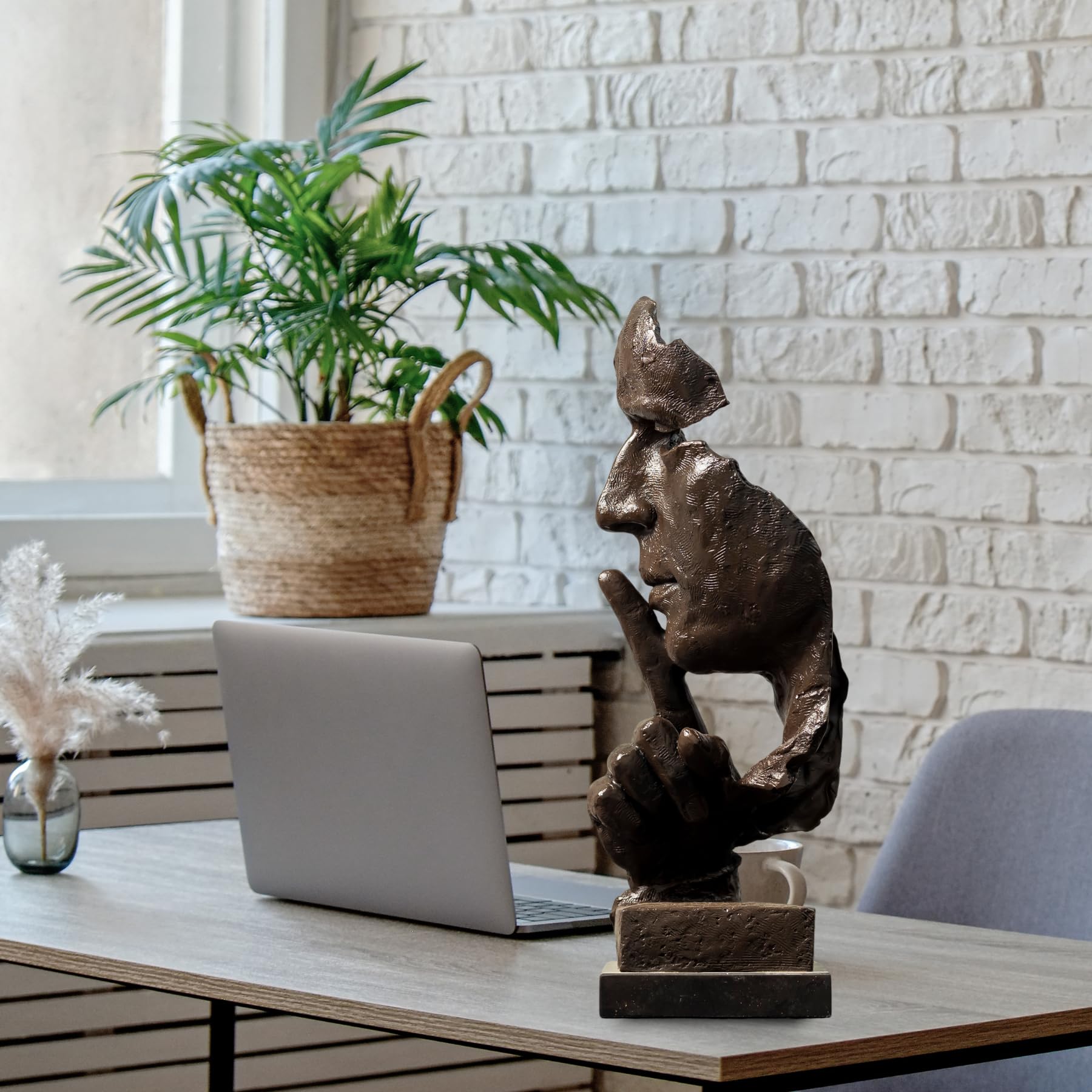 Silence is Gold thinker bronze sculpture as elegant home and office décor statement piece