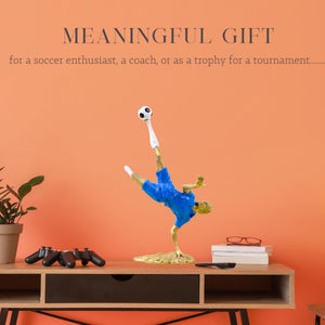 Gold jersey soccer player bicycle kick figurine as meaningful gift for football fans
